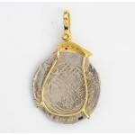 AUTHENTIC 1 Reale Cob Coin in Solid 18KT Dolphin Pendant  with Diamonds circa 1556-1598